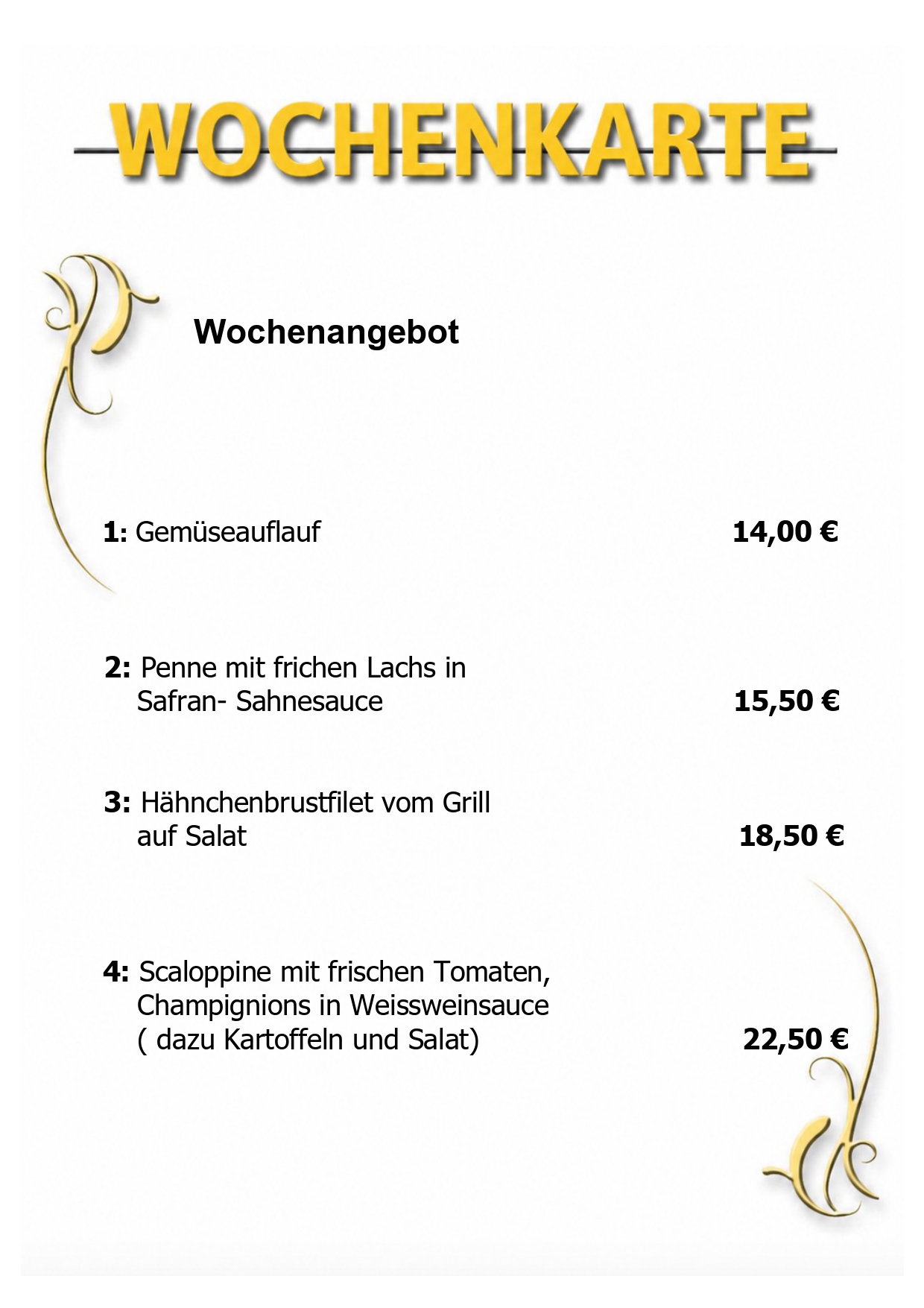 Wochenkarte – Seite 1